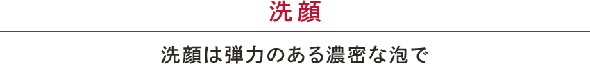 洗顔　洗顔は弾力のある濃密な泡で