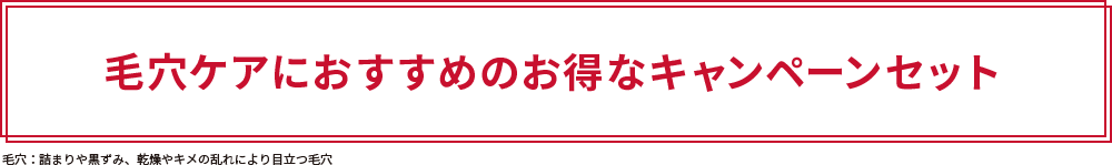 毛穴ケアにおすすめのお得なキャンペーンセット　毛穴：詰まりや黒ずみ、乾燥やキメの乱れにより目立つ毛穴