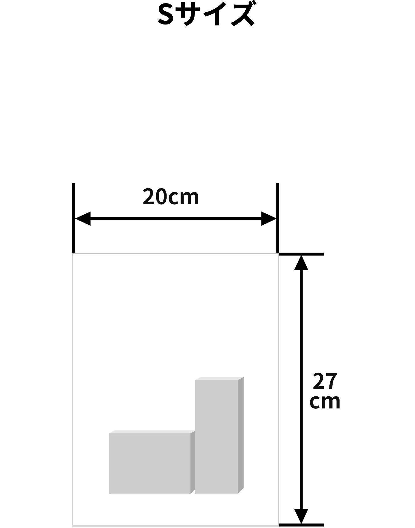 Sサイズ（横幅20cm、高さ27cm）のラッピング例（※イメージです）