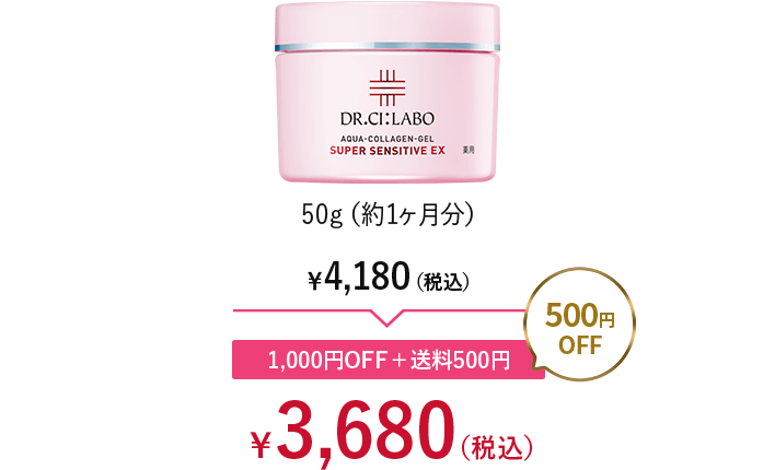 50g(約1ヶ月分)。￥4,180(税込)→1000円OFF+送料500円=500円OFF→￥3,680(税込)