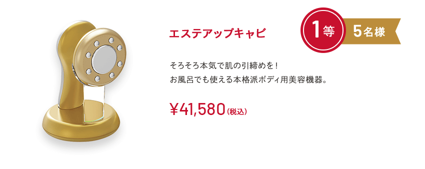 エステアップキャビ 1等 5名様 そろそろ本気で肌の引締めを！お風呂でも使える本格派ボディ用美容機器。￥41,580(税込)