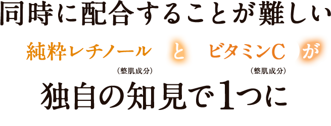 同時に配合することが難しい 純粋レチノール(整肌成分)とビタミンC(整肌成分)が独自の知見で１つに