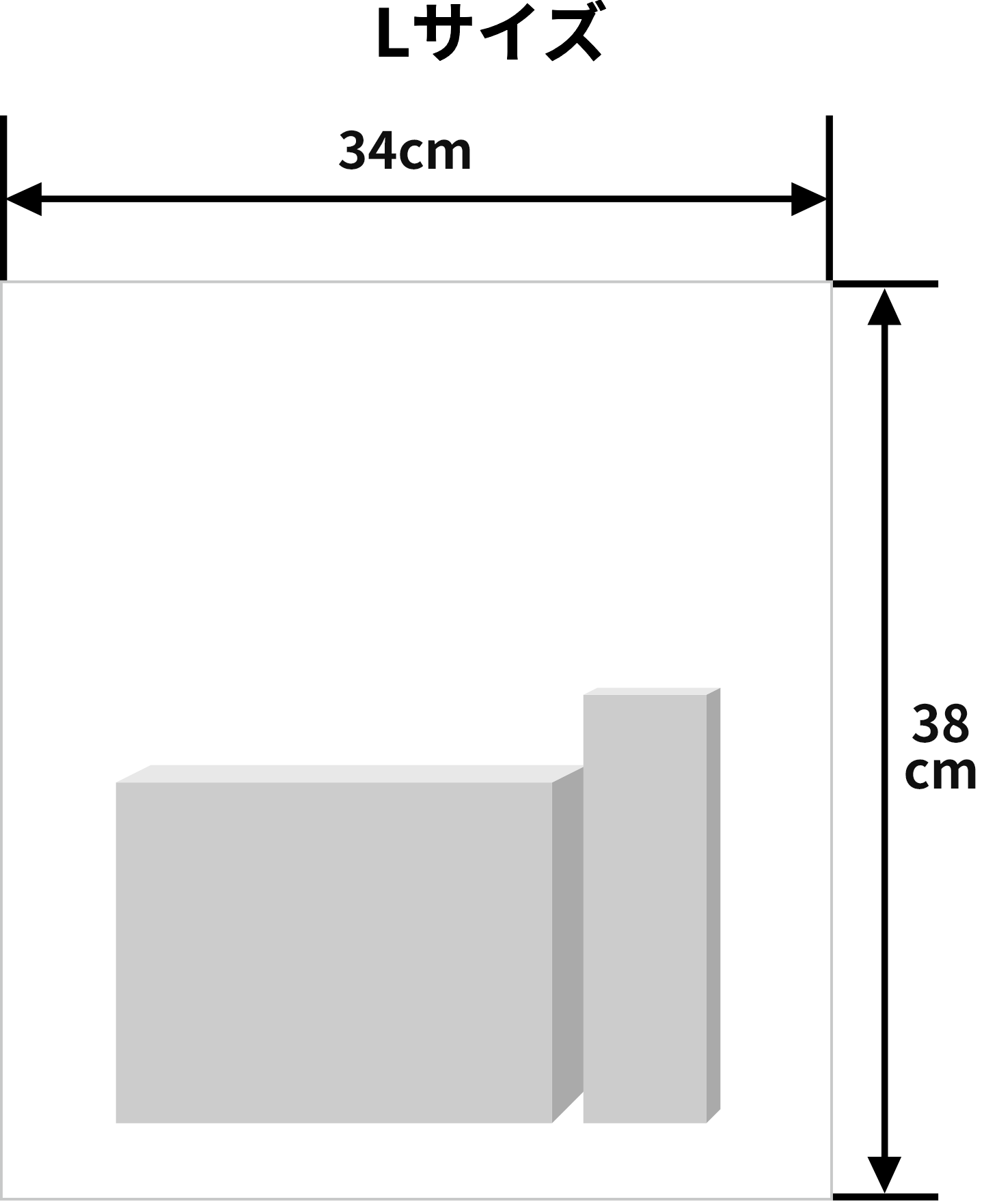 Lサイズ（横幅34cm、高さ38cm）のラッピング例（※イメージです）