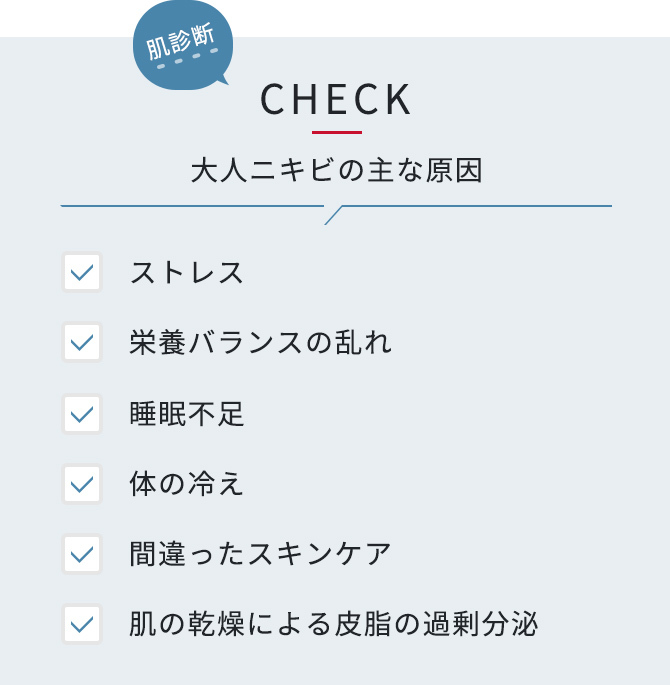 肌診断 CHECK 大人ニキビの主な原因表