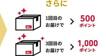 さらに 1回目のお届けで 500ポイント　3回目のお届けで 1,000ポイント