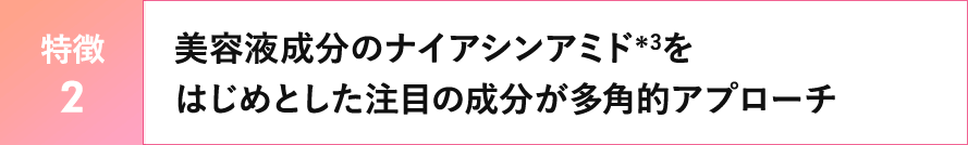 【特徴2】美容液成分のナイアシンアミド＊3をはじめとした注目の成分が多角的アプローチ