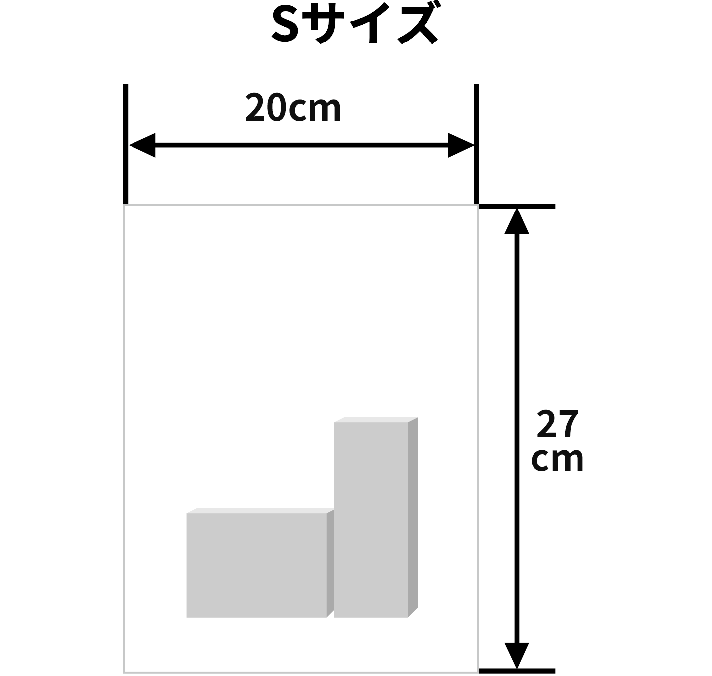 Sサイズ（横幅20cm、高さ27cm）のラッピング例（※イメージです）