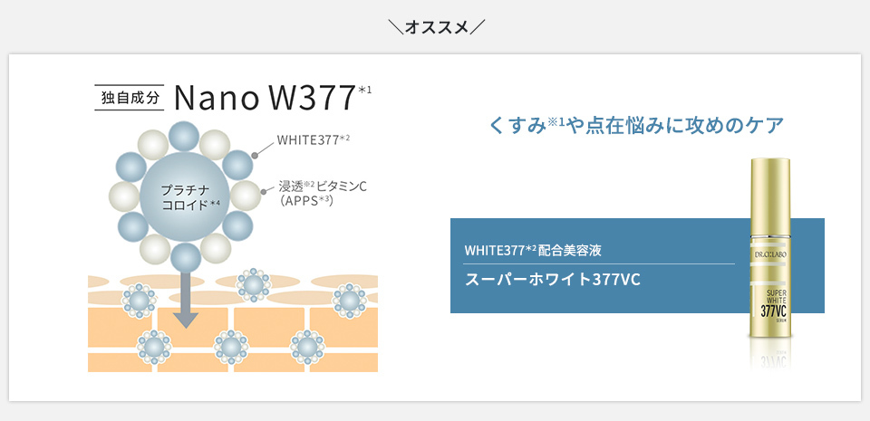 オススメ　くすみや点在悩みに攻めのケア　WHITE377配合美容液　スーパーホワイト377VC