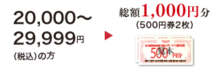 20,000〜39,999円（税込）の方　総額1,000円分（500円券2枚）