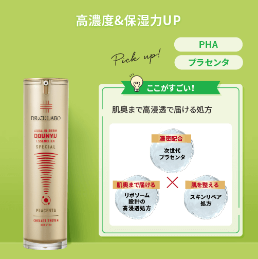 アクアインダーム導入エッセンスEXスペシャル 高濃度&保湿力UP PHA・プラセンタ ここがすごい!:肌奥まで高浸透で届ける処方