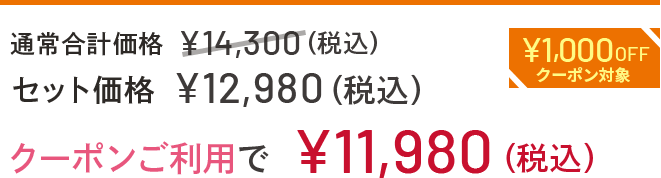通常合計価格 ¥14,300(税込) セット価格 ¥12,980(税込) クーポンご利用で ￥11,980(税込)
