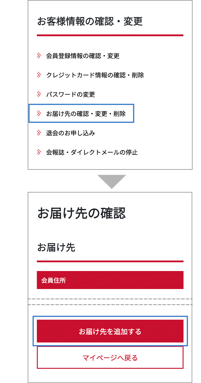 お客様情報の確認・変更 お届け先の確認
