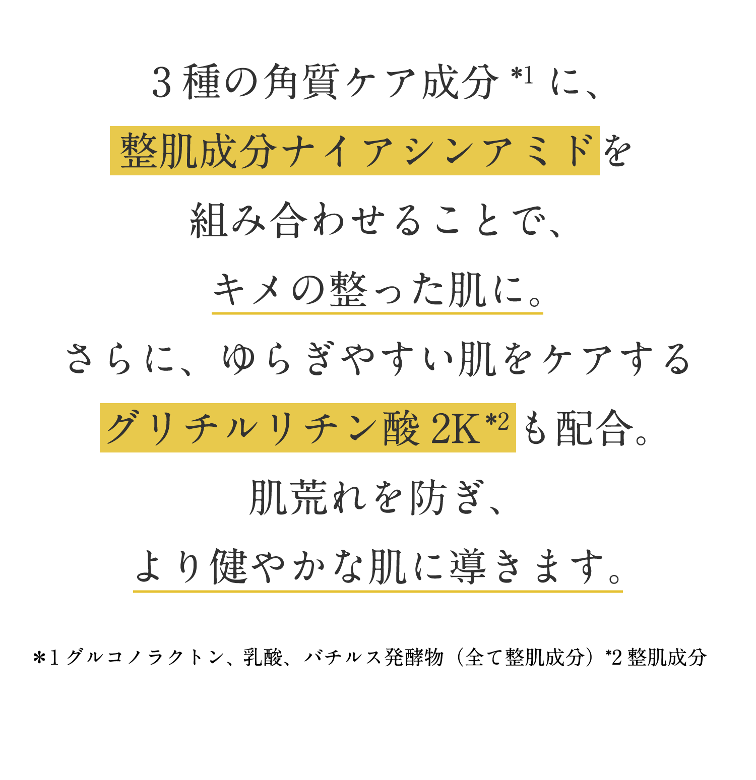 3種の角質ケア成分に整肌成分ナイアシンアミドを組み合わせることで、キメの整った肌に。