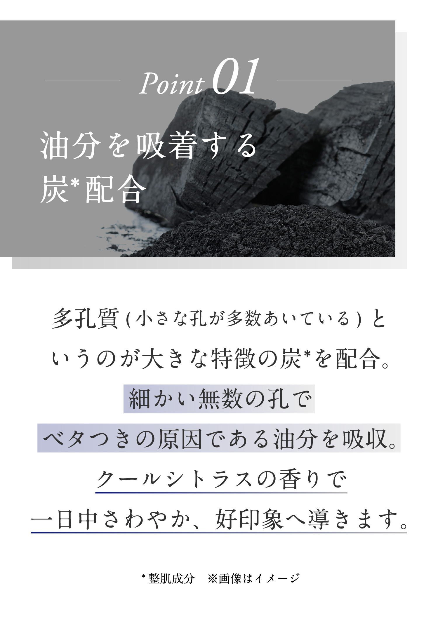 油分を吸着する炭配合