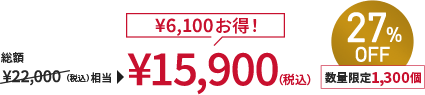 総額￥22,000(税込)相当→￥15,900(税込) ￥6,100お得！ 27%OFF 数量限定1,300個