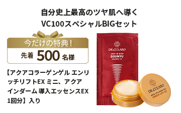 自分史上最高のツヤ肌へ導くVC100スペシャルBIGセット 今だけの特典！先着500名様【アクアコラーゲンゲル エンリッチリフトEXミニ、アクアインダーム導入エッセンスEX 1回分】入り