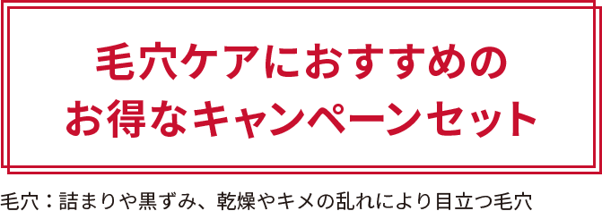 毛穴ケアにおすすめのお得なキャンペーンセット　毛穴：詰まりや黒ずみ、乾燥やキメの乱れにより目立つ毛穴