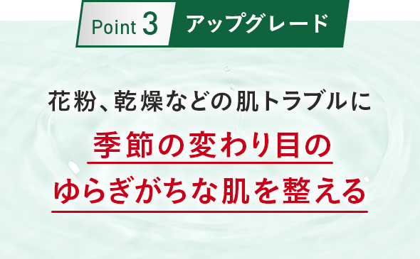 Point 3 アップグレード　花粉、乾燥などの肌トラブルに　季節の変わり目のゆらぎがちな肌を整える