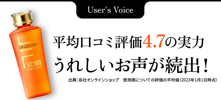 平均口コミ評価4.7の実力うれしいお声が続出!出典:自社オンラインショップ 使用感についての評価の平均値(2023年1月1日時点)