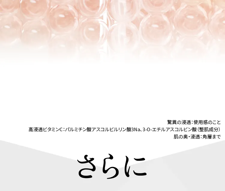 高浸透ビタミンC(整肌成分)高浸透ビタミンC
        が肌の奥まで届く。