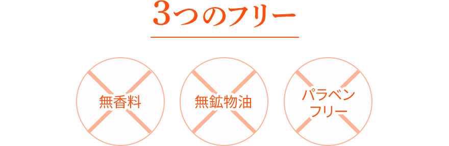 3つのフリー 無香料 無鉱物油 パラベンフリー