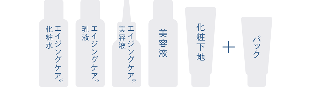 エイジングケア化粧水※・エイジングケア乳液※・エイジングケア美容液※・美容液・化粧下地・パック
