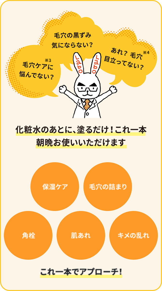 保湿ケア　毛穴の詰まり　角栓　肌あれ　キメの乱れ　これ一本でアプローチ！