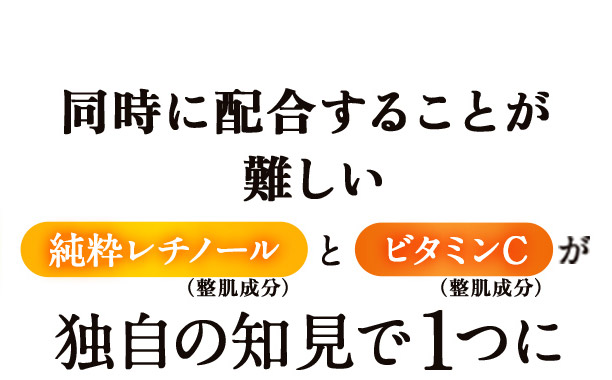 同時に配合することが難しい 純粋レチノール(整肌成分)とビタミンC(整肌成分)が独自の知見で１つに