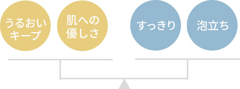 うるおいキープ　肌への優しさ　すっきり　泡立ち