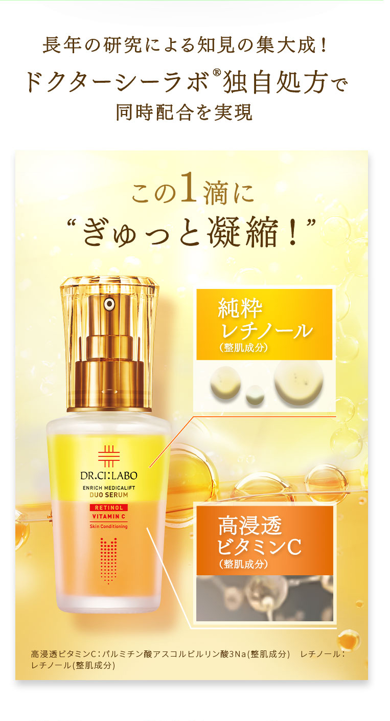 長年の研究による知見の集大成! ドクターシーラボ独自処方で同時配合を実現 この1滴にぎゅっと凝縮!