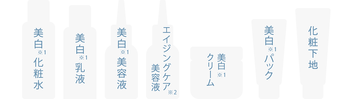 美白※1化粧水・美白※1乳液・美白※1美容液・エイジングケア※1美容液・美白※1クリーム・美白※1パック・化粧下地