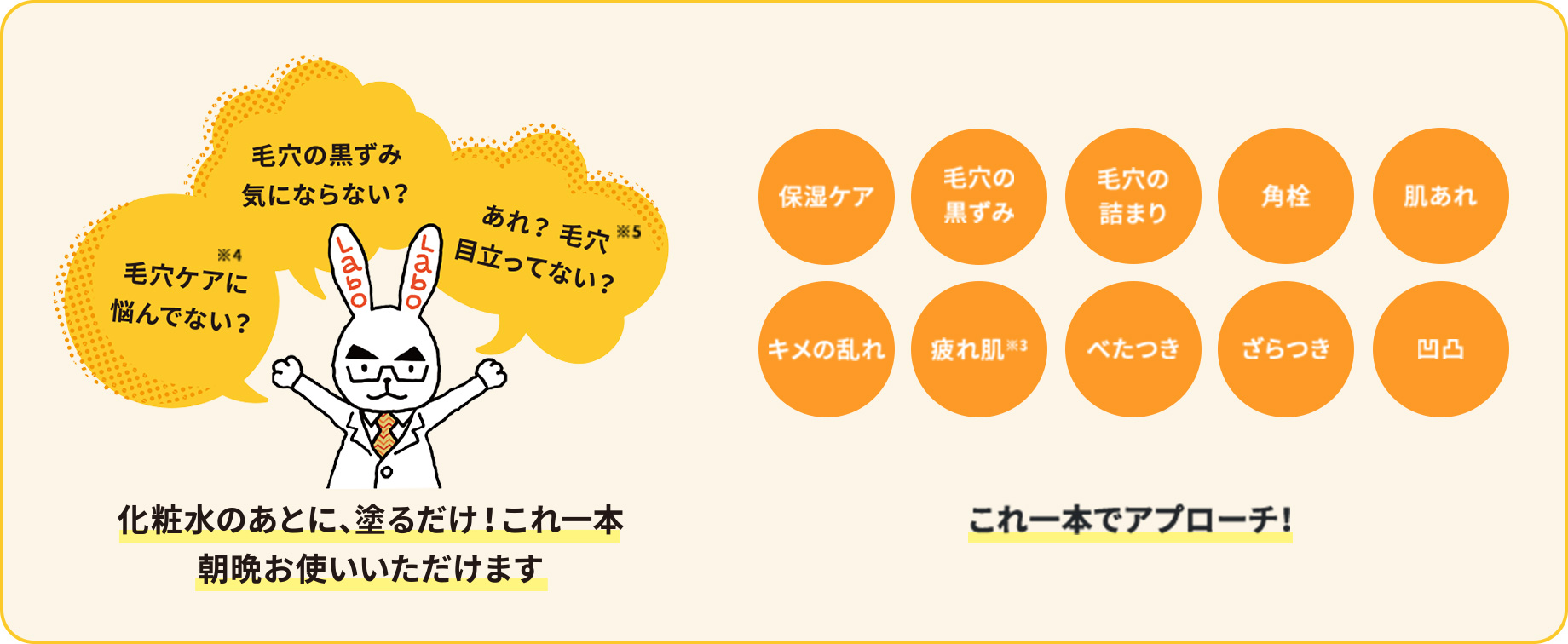 保湿ケア　毛穴の黒ずみ　毛穴の詰まり　角栓　肌あれ　キメの乱れ　疲れ肌　べたつき　ざらつき　凹凸　これ一本でアプローチ！