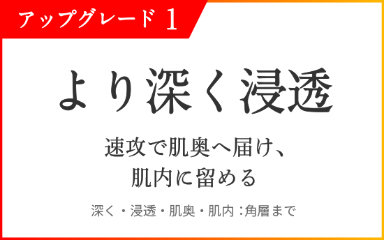 アップグレード1 より深く浸透 速攻で肌奥へ届け、肌内に留める
